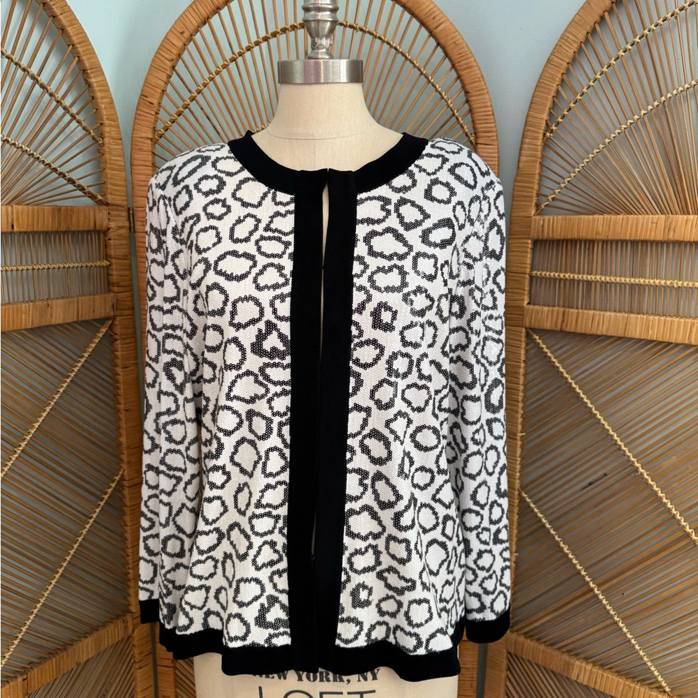 Misook Sequin White and Black Sequin Cardigan, M